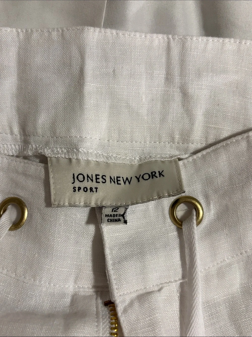 Jones New York White Drawstring 100% Linen Wide Leg ankle length